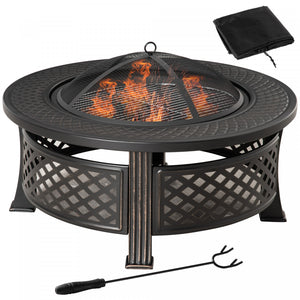 Outsunny Foyer D'exterieur Rond Avec Filet De Grillage, Couvercle En Maille, Bronze
