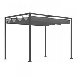 Outsunny 10x7 Pi Cadre En Metal Pergola Gazebo Avec Auvent Retractable Patio Exterieur Abri Soleil Jardin Raisin Tente Resistant A L'eau, Ombre De Jardin, Gris