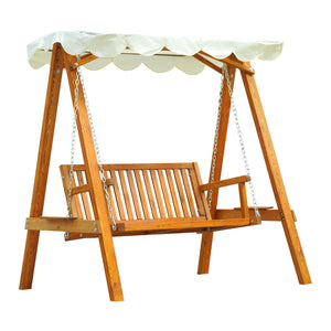 Outsunny 2 Places Balancoire En Bois Hamac Robuste Patio Jardin Exterieur Avec Auvent