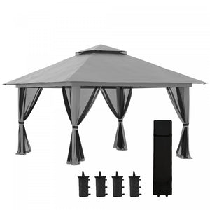 Outsunny 13' X 13' Pop Up Canopy With Mesh Sidewalls, Easy Up Canopy Tent Shelter With 2-tier Roof, Wheeled Carry Bag, Water/sand Bag For Garden, Backyard, Patio, Lawn, Dark Grey (en Anglais Seulement)