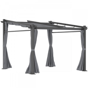 Outsunny Pergola Metallique De 9.7' X 9.7' Avec Toit Coulissant, Auvent De Pergola Retractable Pour L'exterieur, Patio, Gris Fonce