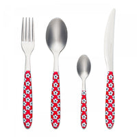Ensemble De Couverts 24 Pieces En Acier Inoxydable Italien Arimi Nilu Decor - Service Pour 6 Personnes - Manche Rouge Fleur