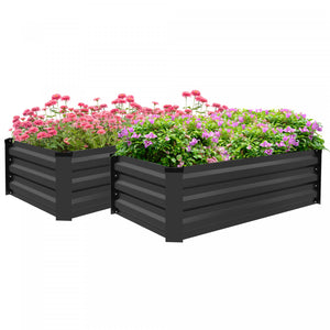 Outsunny Lot De 2 Plates-bandes Surelevees, Jardiniere Galvanisee, Gris