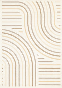 Carpette Forte crème, beige et brune à motif de lignes courbées - 5 pi 3 po x 7 pi 5 po