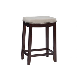 Tabouret Claridge de hauteur comptoir en tissu d’apparence lin et sans dossier - noyer foncé