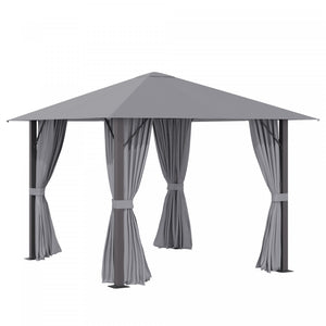 Outsunny 10' X 10' Tonnelle Pavillon Jardin Patio Terrasse Gazebo Exterieur Avec Parois Laterales Cheminee D'aeration Cadre Aluminium Acier Polyester Gris