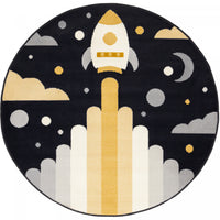 Carpette ronde Forte à motif de vaisseau spatial pour enfants - 5 pi 3 po x 5 pi 3 po