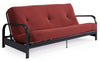 Armature de futon Cleo de format lit double avec accoudoirs en métal noir et matelas à rembourrage en polyester à haute densité thermolié de 6 po - rouge