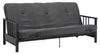 Armature de futon Harlow de format lit double avec accoudoirs en métal noir et matelas gris en microfibre de 6 po