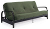 Armature de futon Cleo de format lit double avec accoudoirs en métal noir et matelas à rembourrage en polyester à haute densité thermolié de 6 po - vert