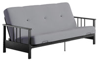 Futon Harlow de format lit double avec accoudoirs en métal et matelas de futon à rembourrage en polyester à haute densité thermolié de 6 po