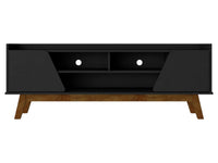 Meuble pour téléviseur Marcus de Manhattan Comfort de 62,99 po de style moderne du milieu du 20e siècle avec pattes en bois massif - noir mat