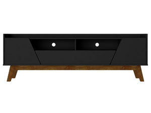 Meuble pour téléviseur Marcus de Manhattan Comfort de 70,86 po de style moderne du milieu du 20e siècle avec pattes en bois massif - noir mat