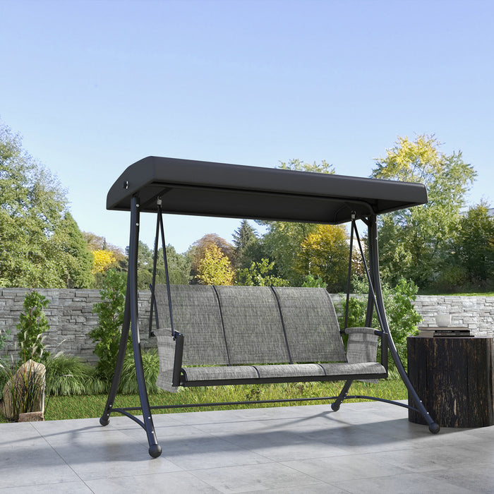 Outsunny Balancoire D'exterieur Pour 3 Personnes Avec Auvent Reglable, Noir