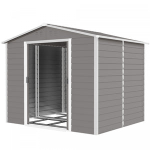 Outsunny Abri De Jardin 8'x7' Avec Serrure Et Cadre De Sol, Gris Clair