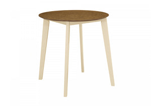 Petite table de salle à manger ronde de style transitionnel avec pattes en bois chêne et crème pour la cuisine et la salle à manger