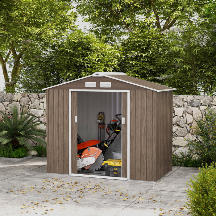 Outsunny Abri De Rangement 7' X 4', Maison A Outils, Marron Clair Vieilli