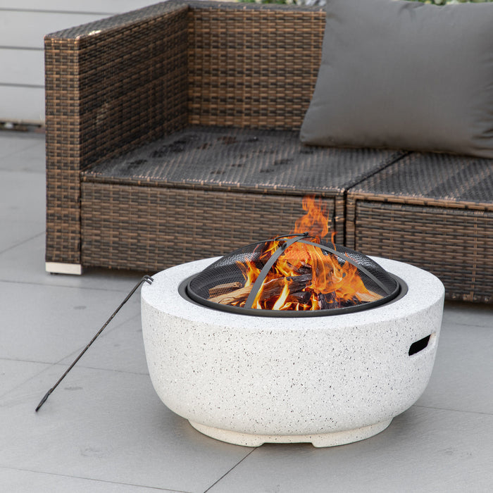 Outsunny Foyer D'exterieur 24\" Avec Effet Pierre, Foyer Au Bois Avec Pare-etincelles Et Tisonnier Pour Feu De Camp De Jardin, Gris