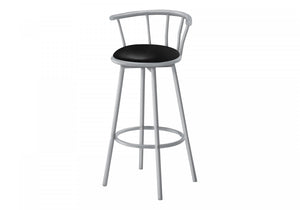 Ensemble de 2 tabourets bar pivotants de hauteur bar de style moderne contemporain avec métal gris et apparence cuir noir