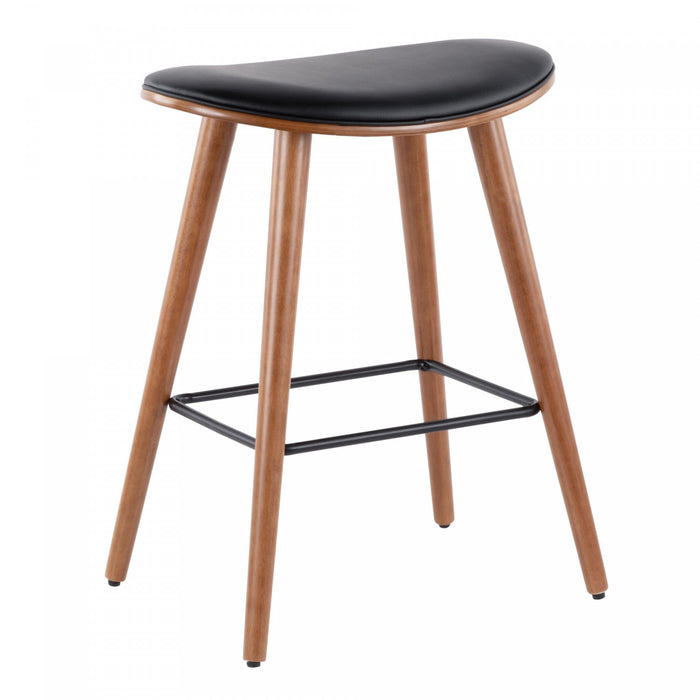 Tabouret moderne du milieu du 20e siècle Saddle de hauteur comptoir en similicuir noir - ensemble de 2