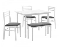 Ensemble de salle à manger 5 pièces de style moderne contemporain pour la cuisine avec petite table rectangulaire, métal blanc, stratifié et tissu gris