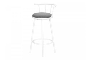 Ensemble de 2 tabourets bar pivotants de hauteur bar de style moderne contemporain avec métal blanc et tissu gris