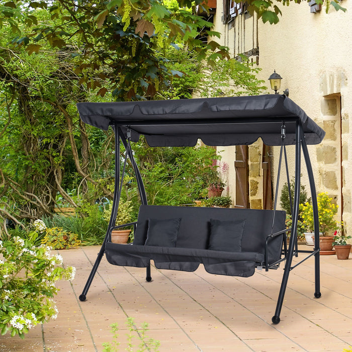 Outsunny Balancelle De Jardin 3 Places Convertible Lit Hamac Exterieur Patio Pare-soleil Inclinaison Reglable Gris Fonce