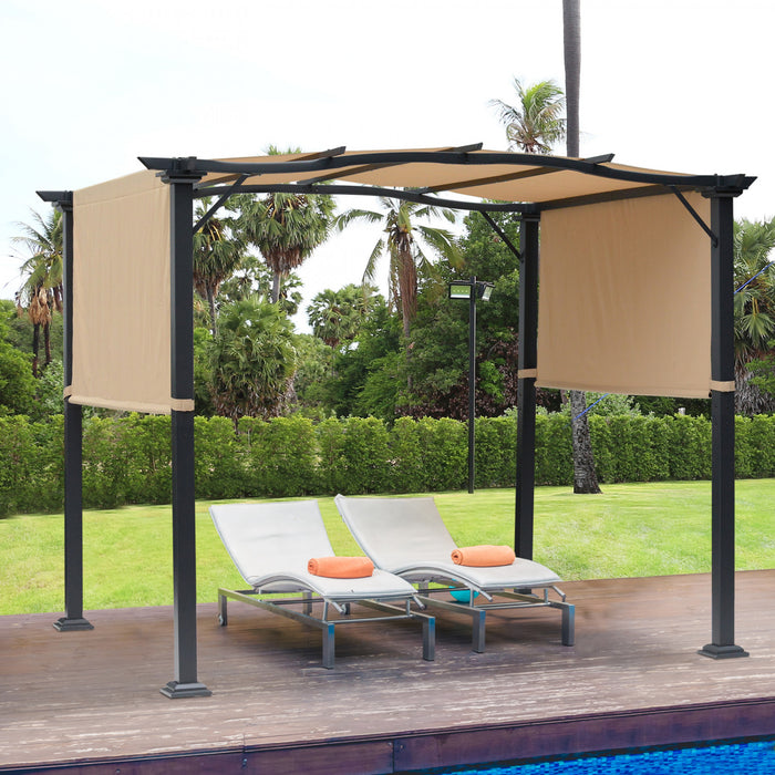Gazebo De Jardin Pour Pergola Retractable Exterieur De 9 Pi X 8 Pi Avec Deux Auvents Lateraux Reglables Pare-soleil Au-dessus De L'arriere-cour Couverture D'auvent De Jardin Kaki