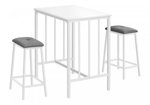 Ensemble de salle à manger 3 pièces de hauteur comptoir de style moderne contemporain pour la cuisine avec petite table rectangulaire, stratifié blanc et métal blanc