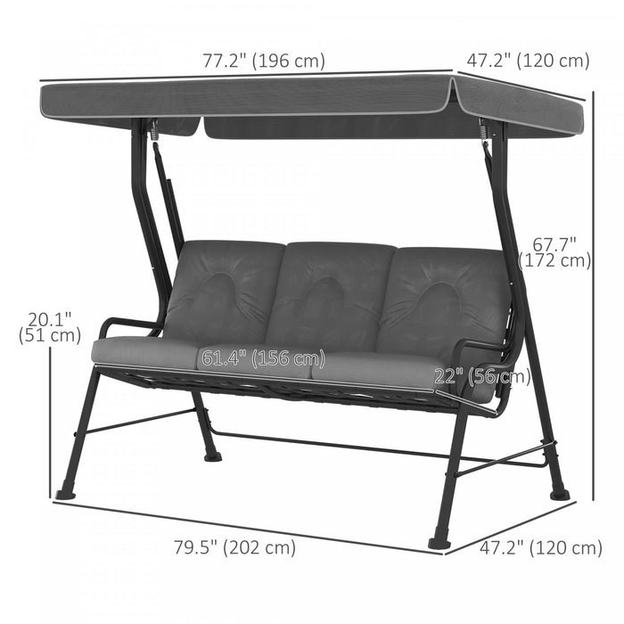 Outsunny Chaise Balancoire De Porche En Metal Pour 3 Personnes Avec Auvent