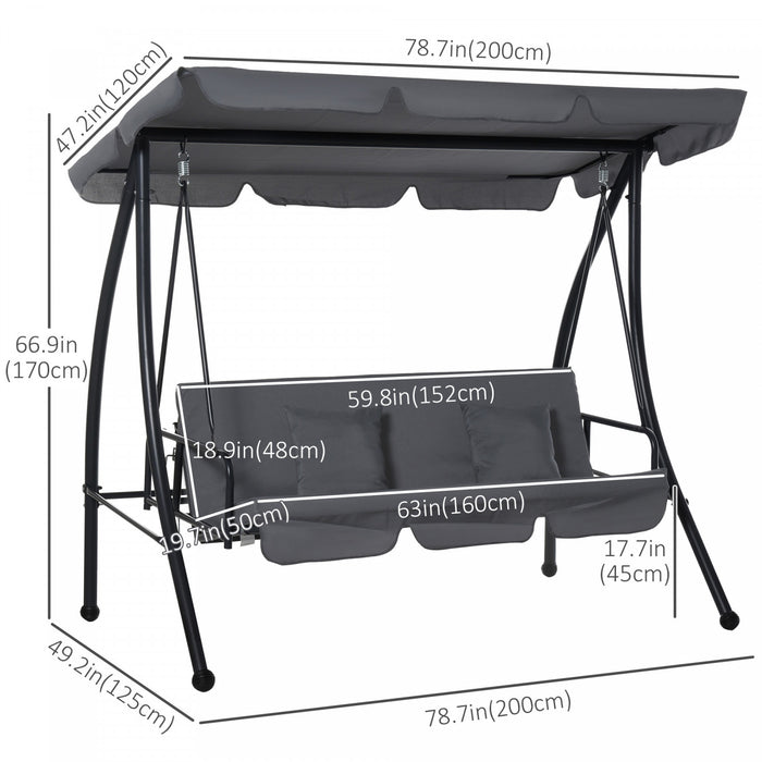 Outsunny Balancelle De Jardin 3 Places Convertible Lit Hamac Exterieur Patio Pare-soleil Inclinaison Reglable Gris Fonce