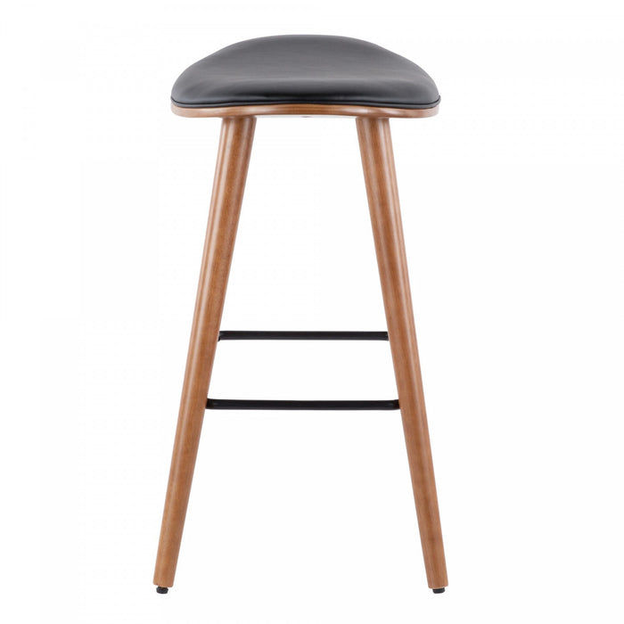 Tabouret moderne du milieu du 20e siècle Saddle de hauteur comptoir en similicuir noir - ensemble de 2