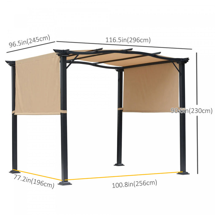Gazebo De Jardin Pour Pergola Retractable Exterieur De 9 Pi X 8 Pi Avec Deux Auvents Lateraux Reglables Pare-soleil Au-dessus De L'arriere-cour Couverture D'auvent De Jardin Kaki