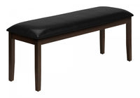 Banc rectangulaire de style transitionnel avec bois massif brun et apparence cuir noir pour la salle à manger, le couloir et l’entrée