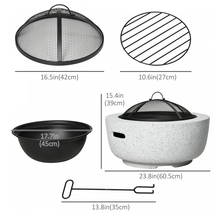 Outsunny Foyer D'exterieur 24\" Avec Effet Pierre, Foyer Au Bois Avec Pare-etincelles Et Tisonnier Pour Feu De Camp De Jardin, Gris