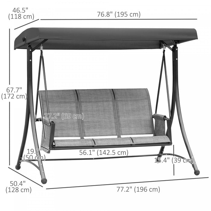 Outsunny Balancoire D'exterieur Pour 3 Personnes Avec Auvent Reglable, Noir