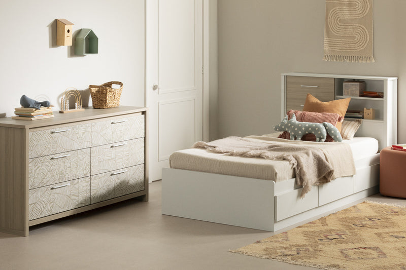 Commode Munich à 6 tiroirs - orme naturel et blanche
