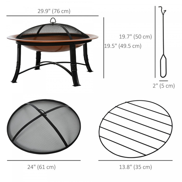 Outsunny Foyer Exterieur De 30 Po, Foyer Portable Avec Couvercle, Bronze
