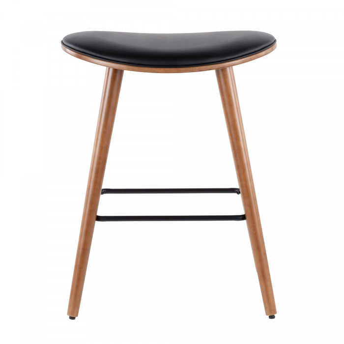 Tabouret moderne du milieu du 20e siècle Saddle de hauteur comptoir en similicuir noir - ensemble de 2