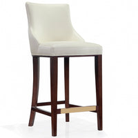 Tabouret bar moderne Shubert de Manhattan Comfort avec revêtement en similicuir et pattes en hêtre - ivoire