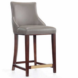 Tabouret bar moderne Shubert de Manhattan Comfort de hauteur comptoir avec revêtement en similicuir et pattes en hêtre - taupe foncé