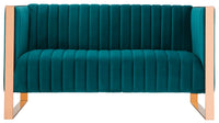 Causeuse Trillium de Manhattan Comfort de 57,48 po en velours - bleu turquoise et dorée