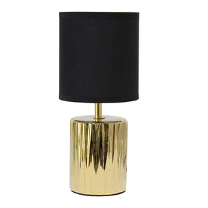 Lampe de table contemporaine de Simple Designs de 11,61 po avec base à effet froncé et abat-jour cylindrique en tissu noir - or métallique