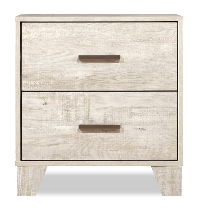 Ensemble de chambre à coucher Arbor 6 pièces bois de grève blanc avec lit à panneaux, commode, miroir et table de nuit - format lit double