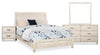 Ensemble de chambre à coucher Arbor 6 pièces bois de grève blanc avec lit à panneaux, commode, miroir et table de nuit - format grand lit
