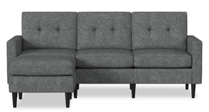 Sofa modulaire BLOK de Scott Living de 88,97 po en tissu gris acier avec fauteuil long, accoudoirs à l’anglaise et coussins réversibles