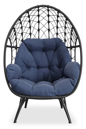 Fauteuil en forme d’œuf Coco de Kort & Co. pour la terrasse à l’extérieur - osier en résine tressé à la main, résistant aux rayons UV et aux intempéries - gris foncé et bleu