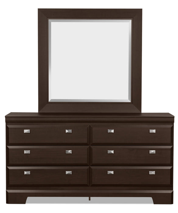 Ensemble de chambre à coucher Yorkdale 5 pièces avec lit à panneau, commode et miroir, brun - format grand lit