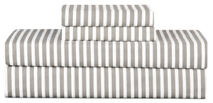 Ensemble de draps Striped de 4 pièces en coton pour lit double - gris foncé