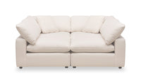  Sofa sectionnel modulaire de style cocon Eclipse 4 pièces en tissu d’apparence lin avec coussins réversibles en duvet et plumes - blanc lin